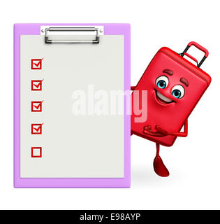 Cartoon Character of Travelling Bag with notepad Stock Photo