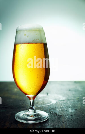 A glass of fresh foamy beer, close-up, with copy space. Look at my portfolio for whole series of cocktails. Stock Photo