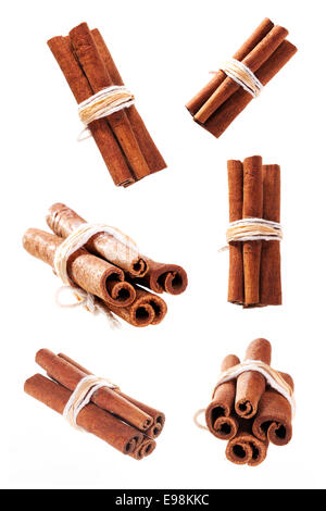 bunch of cinnamon sticks as a collage on white background isolated Stock Photo