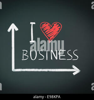 Handdrawn set of arrow axes with the words I Love Business inside, a symbolic red heart shape replacing the word love. Stock Photo