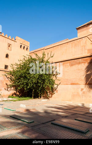 Courtyard inside the Saadian tombs and mausoleum in Marrakech, Morocco Stock Photo