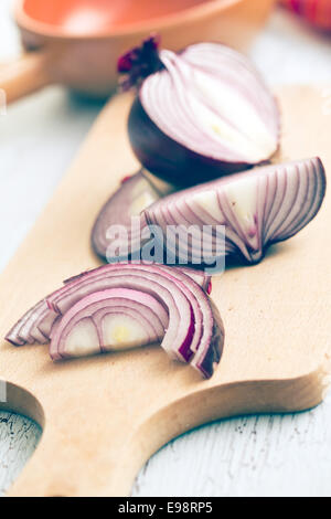 chopped onion on cutting board Stock Photo