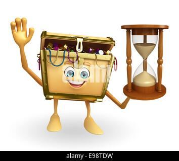 Cartoon Character of Treasure box with sand clock Stock Photo