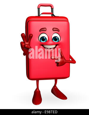 Cartoon Character of Travelling Bag with victory sign Stock Photo