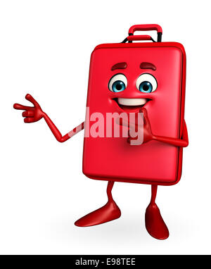 Cartoon Character of Travelling Bag is pointing Stock Photo