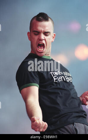 British singer and entertainer Robbie Williams on 1 September 1997 in ...