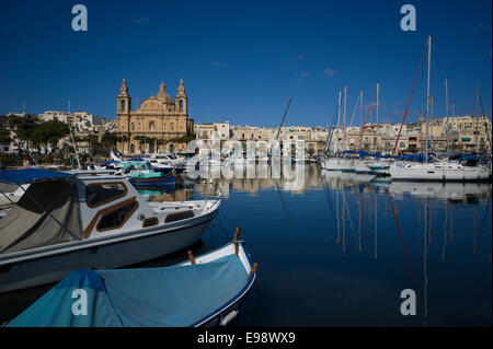 The Msida Parish Church at Msida, Sliema harbour, Malta. Stock Photo