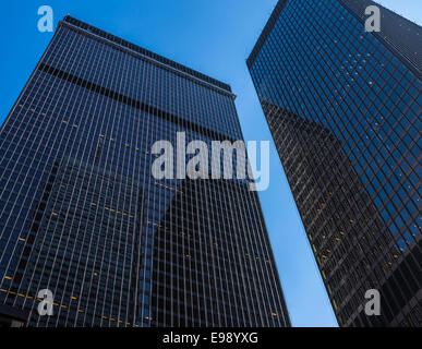 Looking up at two of the office towers in the Toronto Dominion Centre in the financial district in Toronto Ontario Canada. Stock Photo