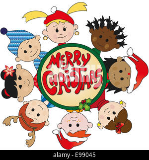 illustration of children with message 'merry christmas' Stock Photo