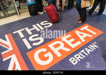 Tourists at passport control UK border crossing at Gare du Nord train station Paris,France, prior to boarding Eurostar train. Stock Photo