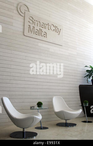 Reception area of Smart City Malta offices in Kalkara, Malta Stock Photo