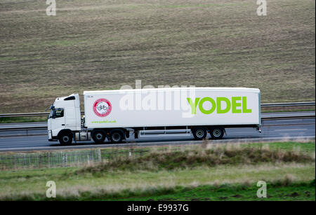 Yodel lorry on M40 motorway, Warwickshire, UK Stock Photo