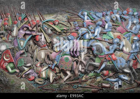 Holy Roman Empire. Reign of Maximilian I (1459-1519). War against the Ottoman Empire. Engraving. Colored. Stock Photo
