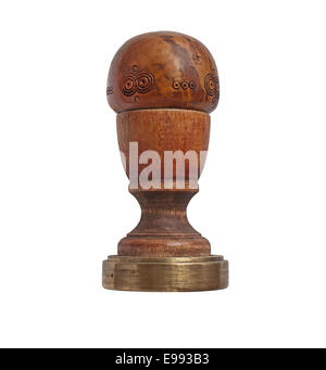 vintage wood and brass barista tamper over white, clipping path Stock Photo