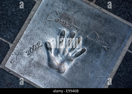 Handprint of American actress Cameron Diaz at the Esplanade Georges Pompidou in the city Cannes, French Riviera, France Stock Photo