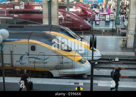 Eurostar train, trains at Gare du Nord, Paris,France. Stock Photo