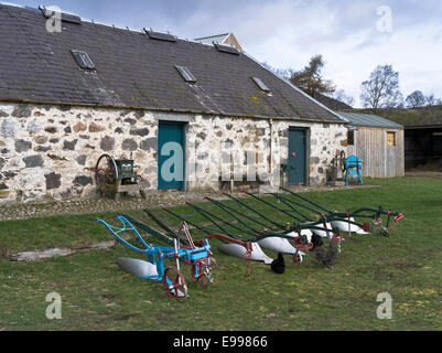 dh Highland Folk Museum NEWTONMORE INVERNESSSHIRE Single furrow traditional farm horse drawn ploughs Stock Photo