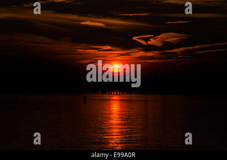 Beautiful winter sunset over the Isle of Wight Bay, from Ocean City, Maryland. Stock Photo