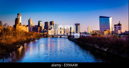 Evening light on the skyline and Schuylkill River in Philadelphia, Pennsylvania. Stock Photo