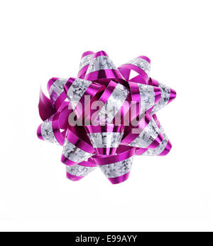 purple ribbon on the white background. Christmass or Gift Bow. Stock Photo