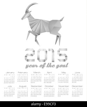 2015 year of the goat calendar. Vector. Stock Photo