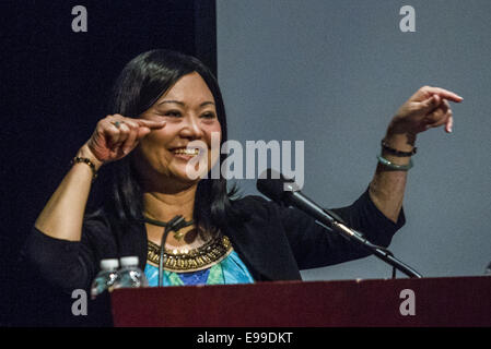 Los Angeles, California, USA. 22nd Oct, 2014. Kim Phuc Phan Thi, as the child depicted in the Pulitzer Prize-winning photograph ''The Terror of War'' or ''Napalm Girl'' taken by Associated Press photographer Nick Ut during the Vietnam War, speaks to students at Westridge School about her life and the power of forgiveness, in Pasadena, California, Wednesday, October, 22. 2014. Credit:  Ringo Chiu/ZUMA Wire/Alamy Live News Stock Photo