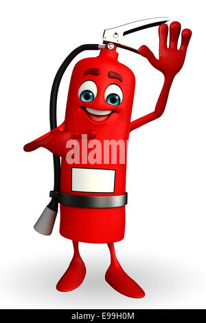 Cartoon Character of fire extinguisher is pointing Stock Photo