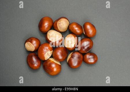 Bunch of sweet chestnuts at dark background Stock Photo