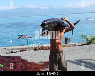 Sablayan, Philippines. 22nd October, 2014. Sablayan town is composed of 11 coastal villages and fishing is the main source of income of the people living near the sea. Due to the efforts of the local government to protect marine sanctuaries and tough fishing laws, Sablayan is harvesting big catch. Since 2010, Sablayan is harvesting gigantic tuna for exports. The town also is the main producer of fish in MIMAROPA region. © Sherbien Dacalanio / Alamy Live News Stock Photo