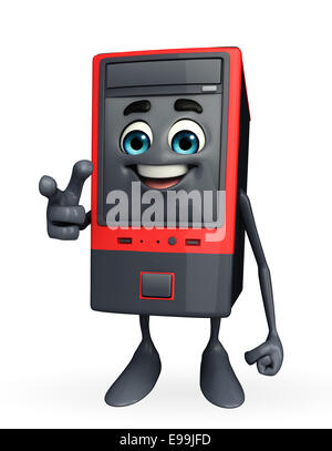 Cartoon Character of Computer Cabinet with pointing pose Stock Photo