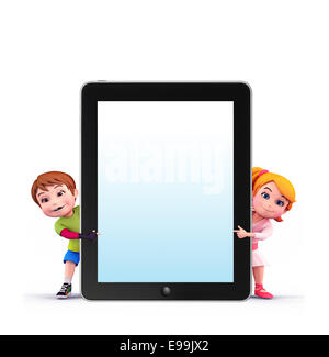 Illustration of cute kids with tab Stock Photo