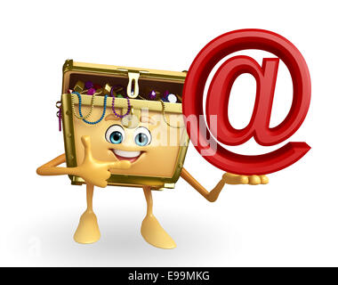 Cartoon Character of Treasure box with at the rate sign Stock Photo