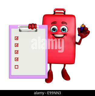 Cartoon Character of Travelling Bag with notepad Stock Photo