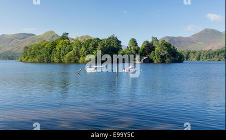 Boats on Derwent Water in Lake District Stock Photo