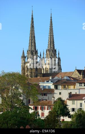 France, Atlantic Pyrenees, Pays Basque, Bayonne, steeples of the Gothic cathedral Sainte-Marie Stock Photo