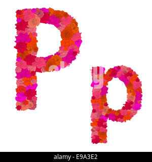 Flower alphabet of red roses, characters P-p Stock Photo