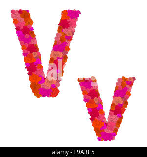 Flower alphabet of red roses, characters V-v Stock Photo