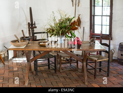 Old fashioned colonial kitchen table Stock Photo