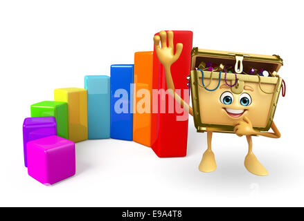 Cartoon Character of Treasure box with Business graph Stock Photo