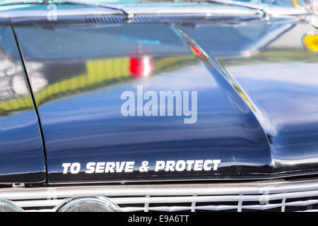 Vintage police car detail on hood Stock Photo