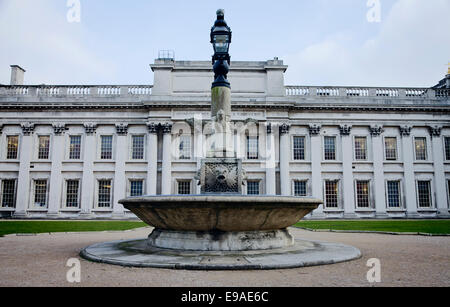 The traditional Old royal naval college and ornate fountain, Greenwich, London. Stock Photo