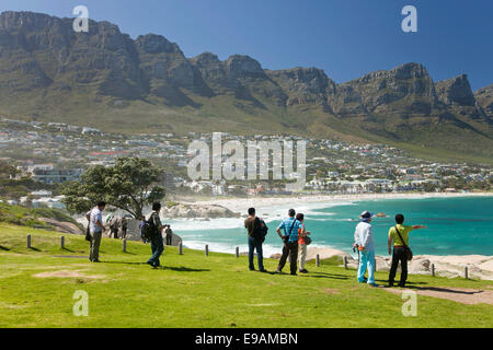 twelve Apostles Mountain Range and Camps Bay Beach in Cape Town, Western Cape, South Africa Stock Photo