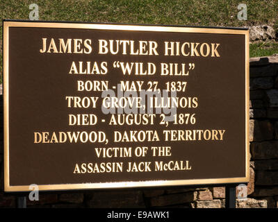 Wild Bill Hickok's Grave, Mount Moriah Cemetery in Deadwood, South Dakota, USA Stock Photo