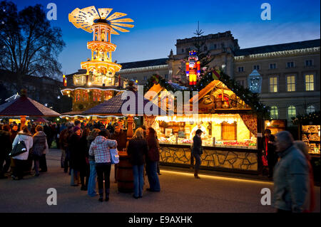 Christmas market at dusk, Karlsruhe, Baden-Württemberg, Germany Stock Photo