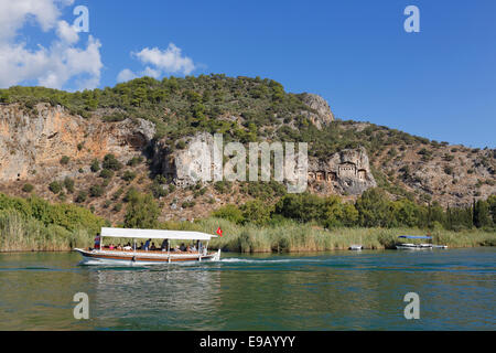 Rock Tombs of Kaunos, Dalyan, Muğla Province, Turkish Riviera or Turquoise Coast, Aegean, Turkey Stock Photo