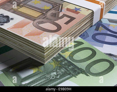 Bundles of money, Euro banknotes Stock Photo