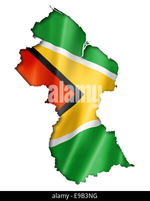 Guyana flag map, three dimensional render, isolated on white Stock Photo