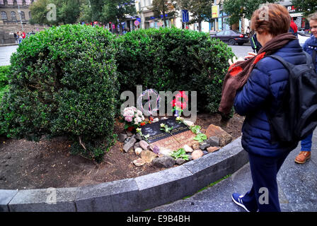 St. Wenceslas Square, Prague remembers Jan Palach and Jan Zajic, the students who died 45 years ago to protest against the Soviet invasion. Stock Photo