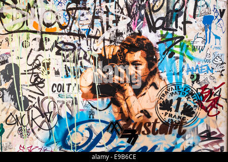 stencil graffito showing french singer and composer serge gainsbourg, paris, ile de france, france Stock Photo