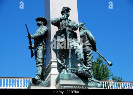 YONKERS, NY:  Life size Civil War soldiers with weapons at the 1892 Civil War Memorial Stock Photo